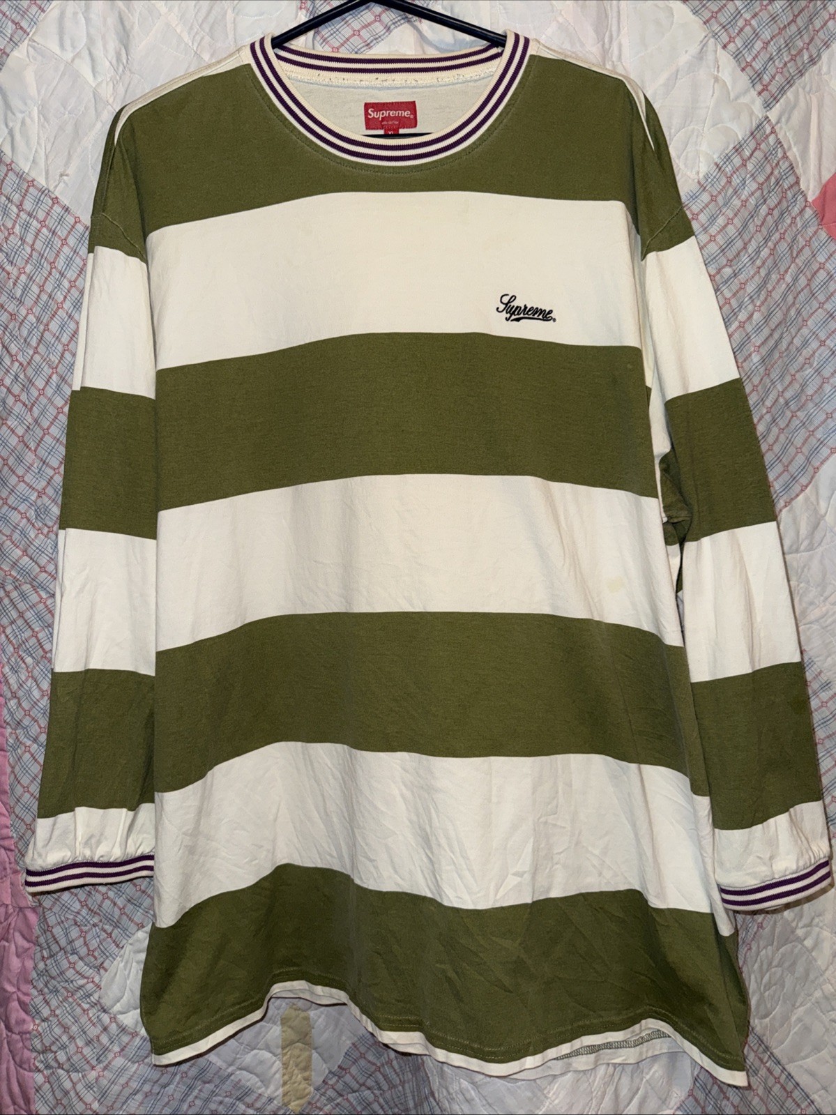 Supreme Printed Stripe L/S Top in olive green from the Fall/Winter 2019 Men’s XL gallery