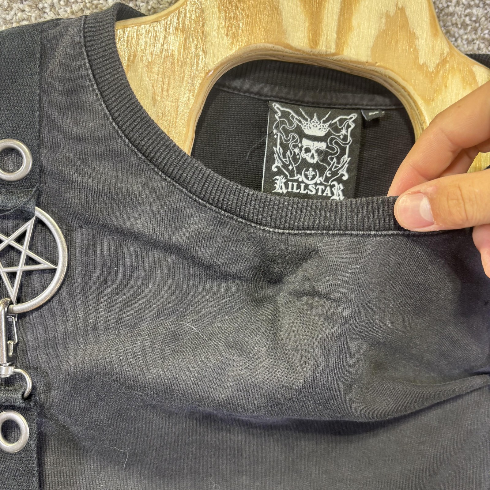 Killstar Shirt Mens Medium Black Strap Pentagram Goth Long Sleeve Occult Y2K Emo gallery