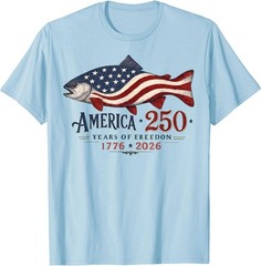 250 America Years 1776 2026 Fishing USA Flag Fisherman T-Shirt
