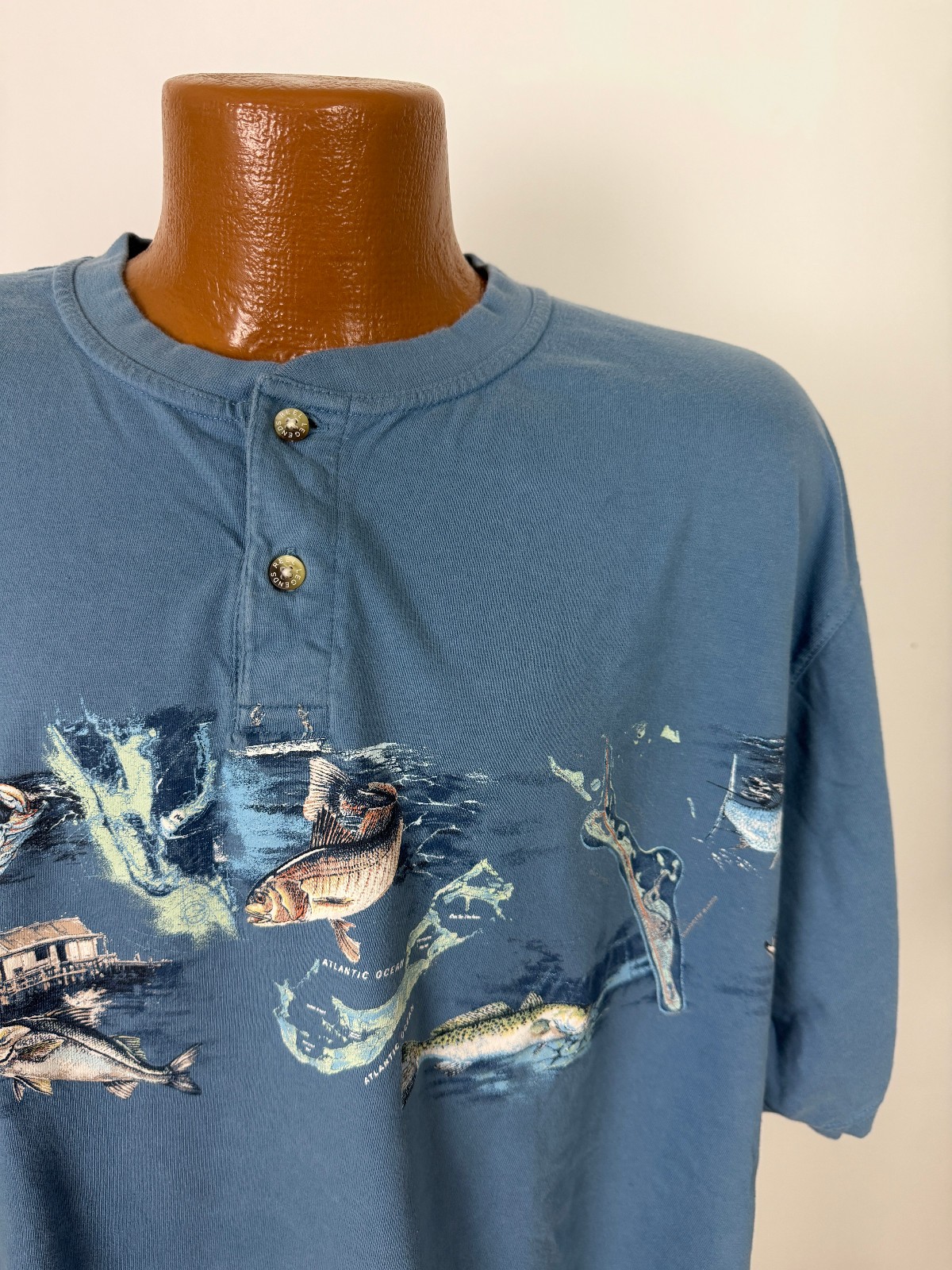 Fish Graphic Henley Shirt Men XXL Saltwater Fishing Bass Dad Cotton Reel Legends gallery