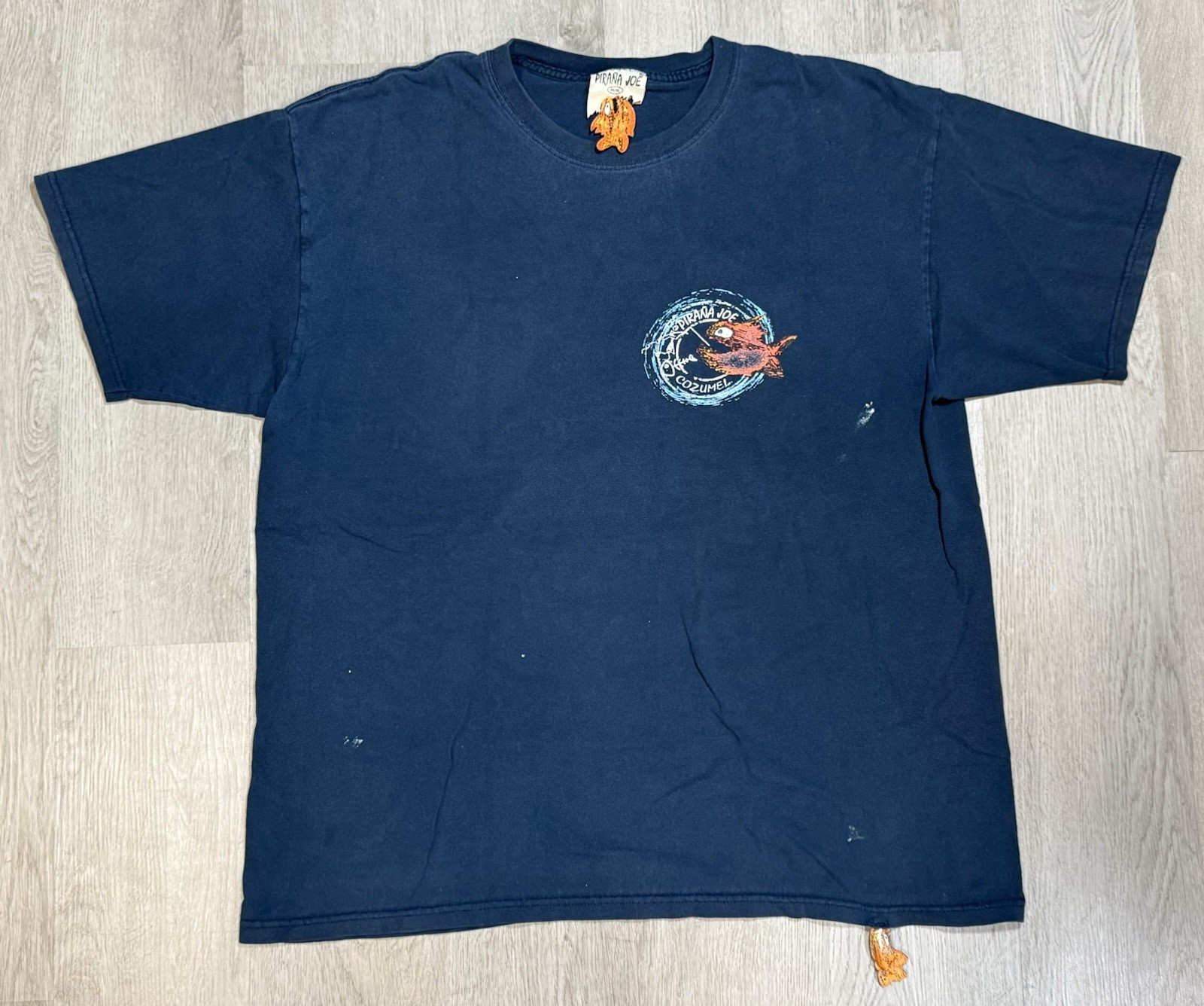 Vintage 90s Pirana Joe Cozumel Mexico T-Shirt Men's Size XL Fish Shaped Tags gallery