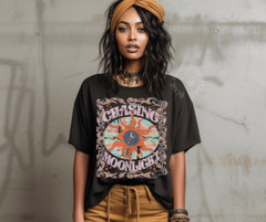 CHASING MOONLIGHT | CELESTIAL DREAMER SUN AND MOON TEE | RETRO BOHO TEE