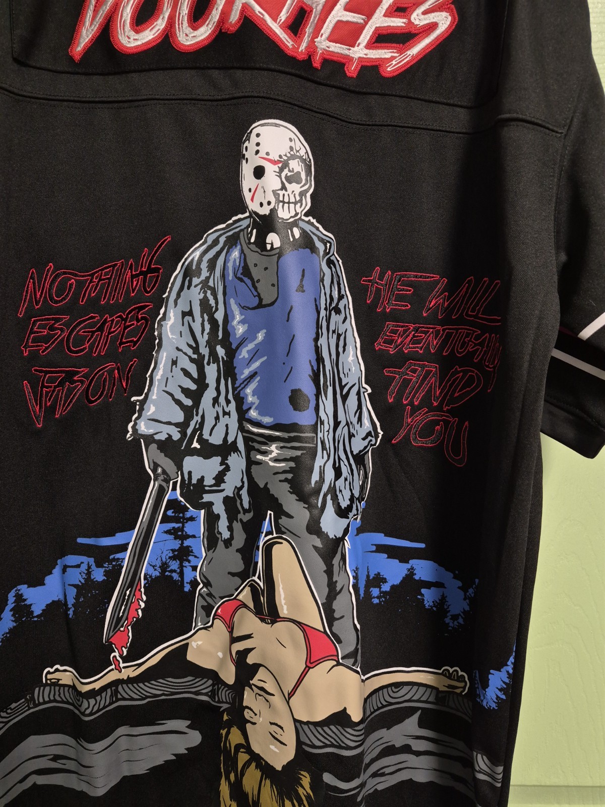 Brand X Camp Crystal Lake Jason Voorhees Men's Black V-Neck Jersey Tee 3XL gallery