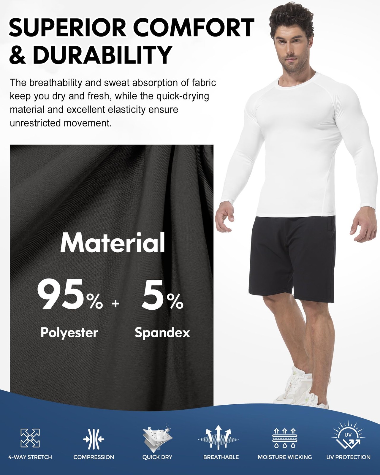 4 Pack Men's Compression Shirts Long Short Sleeve Dry Cool Rash Guard XX-Small gallery