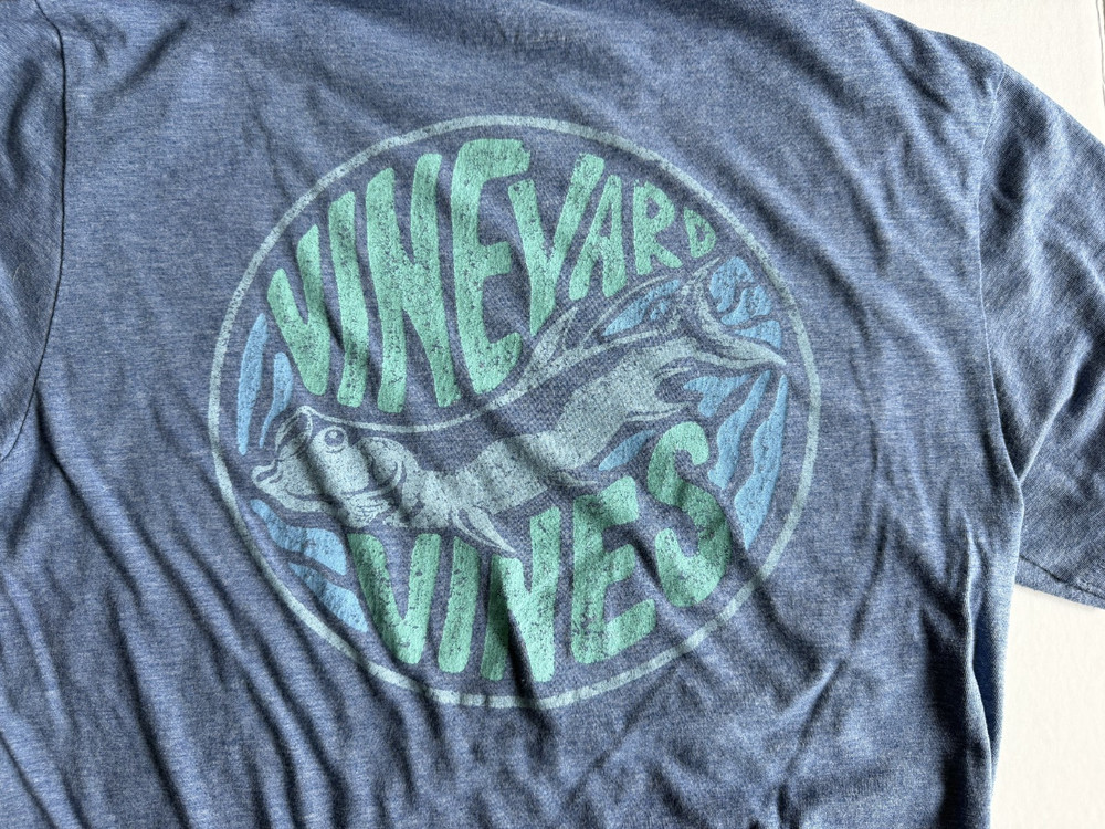 Vineyard Vines Men’s Small Blue Heathered Graphic T-Shirt Marlin Fish Short Slee