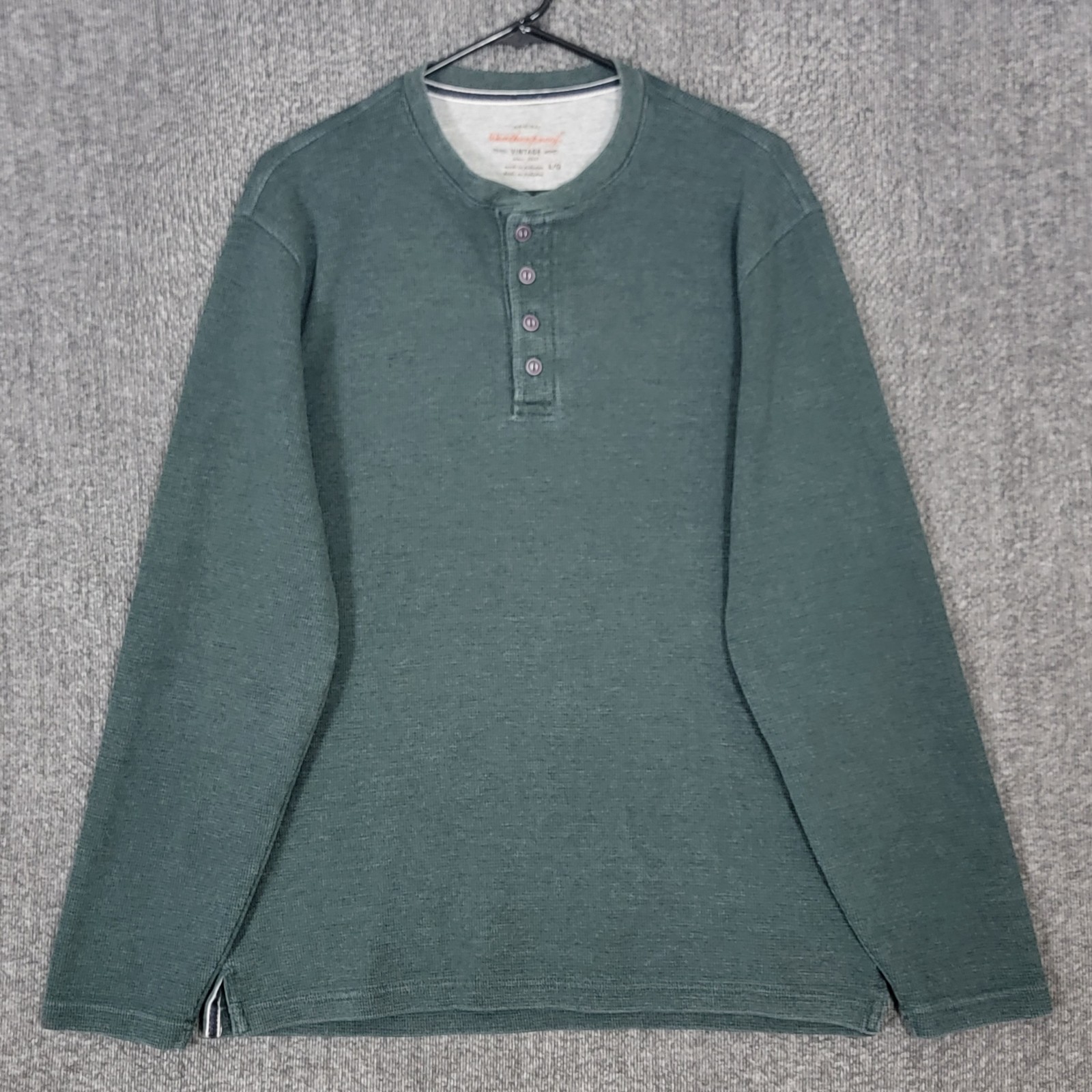 Weatherproof Vintage Henley Shirt Mens L Green Long Sleeve Thermal Waffle Knit