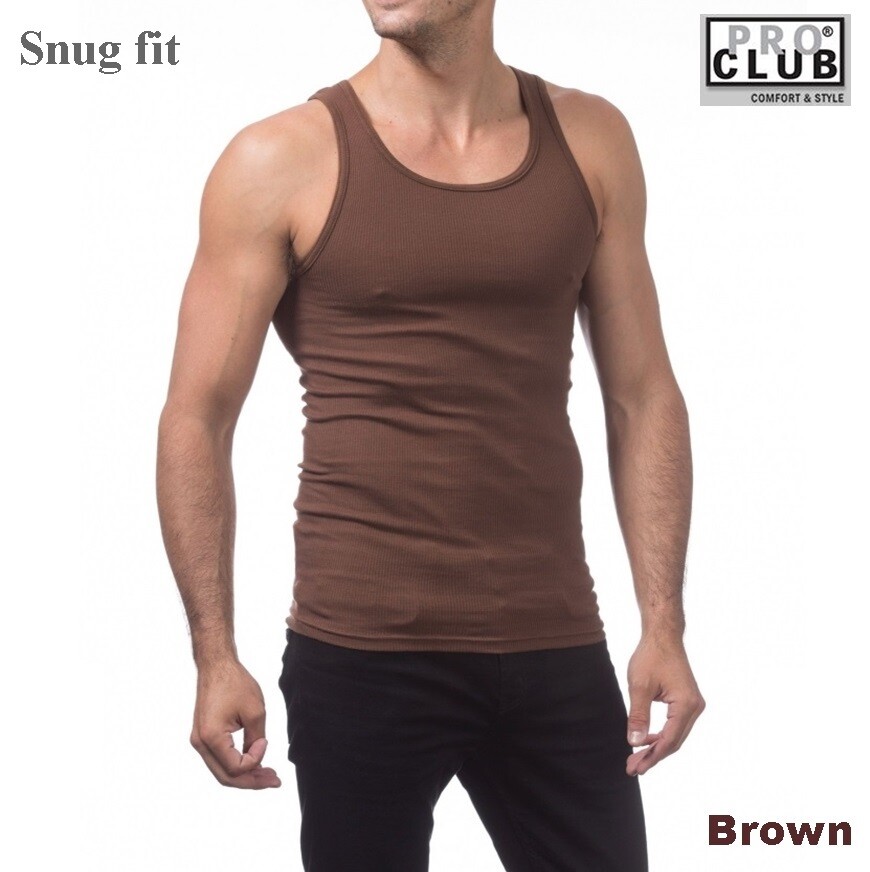 Lot 2 PRO CLUB A SHIRTS TANK TOP BROWN ProClub Mens Wife Beater Undershirt S-7XL gallery