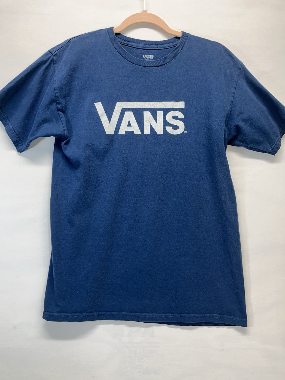 VANS Short Sleeve Cotton T-Shirt Mens M With White Vans Logo Blue gallery