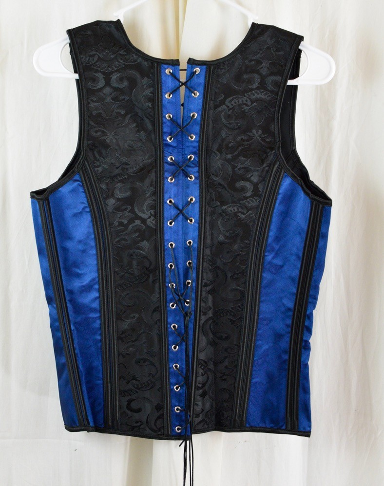 Huamyth Mens Corset Vest Lace Up Boned Black/Blue Formal Top Size Large gallery
