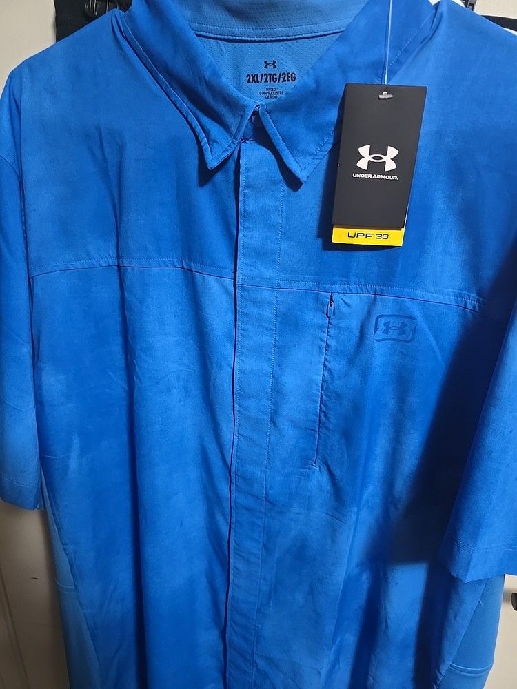 2024-NWT-Under Armour UPF 30 Tide Chaser SS Button Shirt 1 Men’s 2XL-blue
