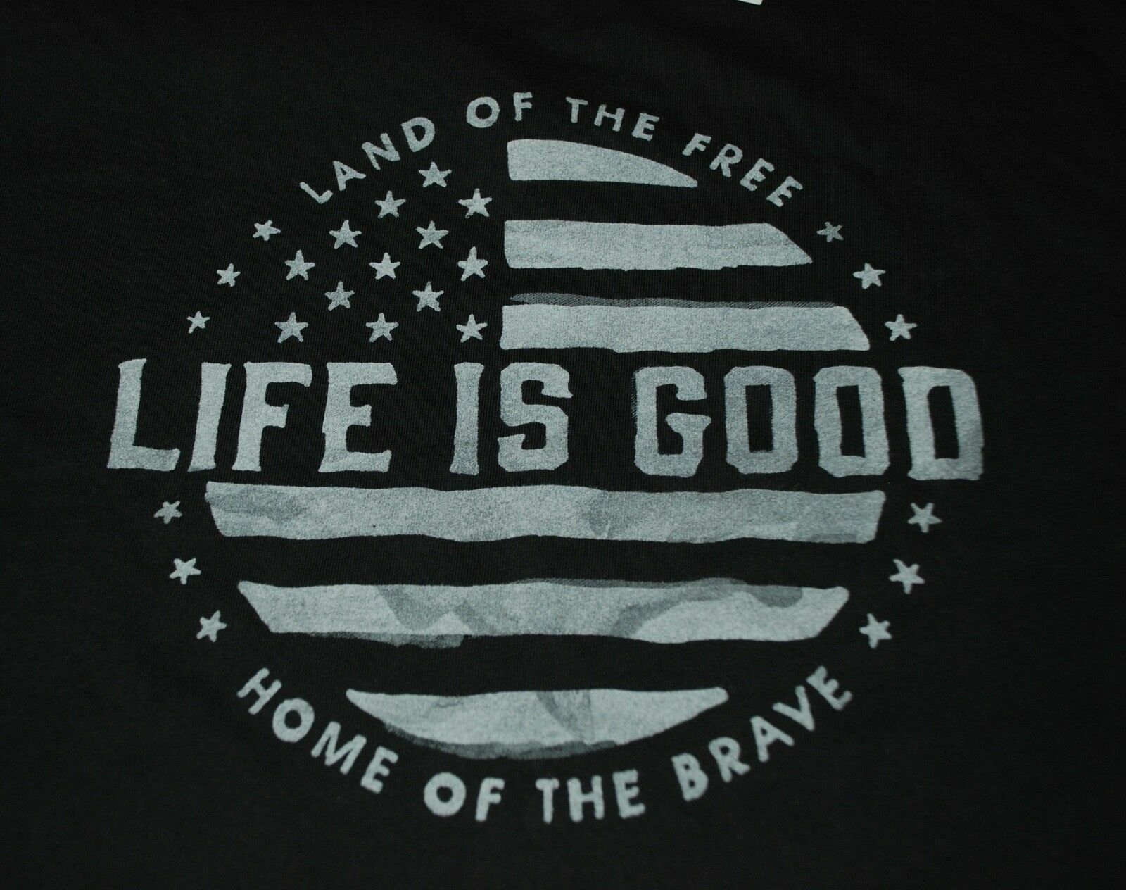 NWT Men’s Life Is Good Land Of The Free Home Of The Brave Black LS Crusher Tee