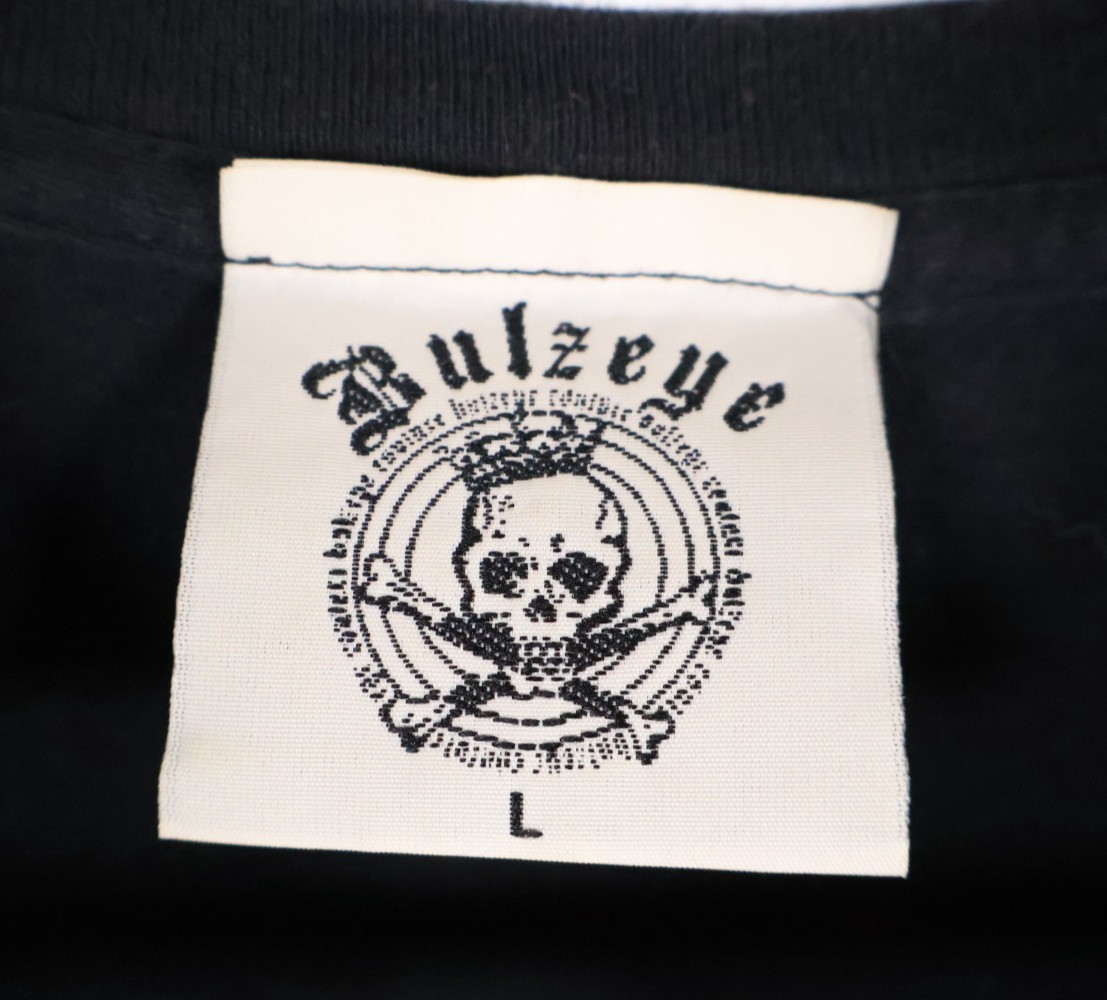 VTG Bulzeye T-Shirt Men's Medium Black Gold Saint Sinner Skull Beaded Y2K gallery