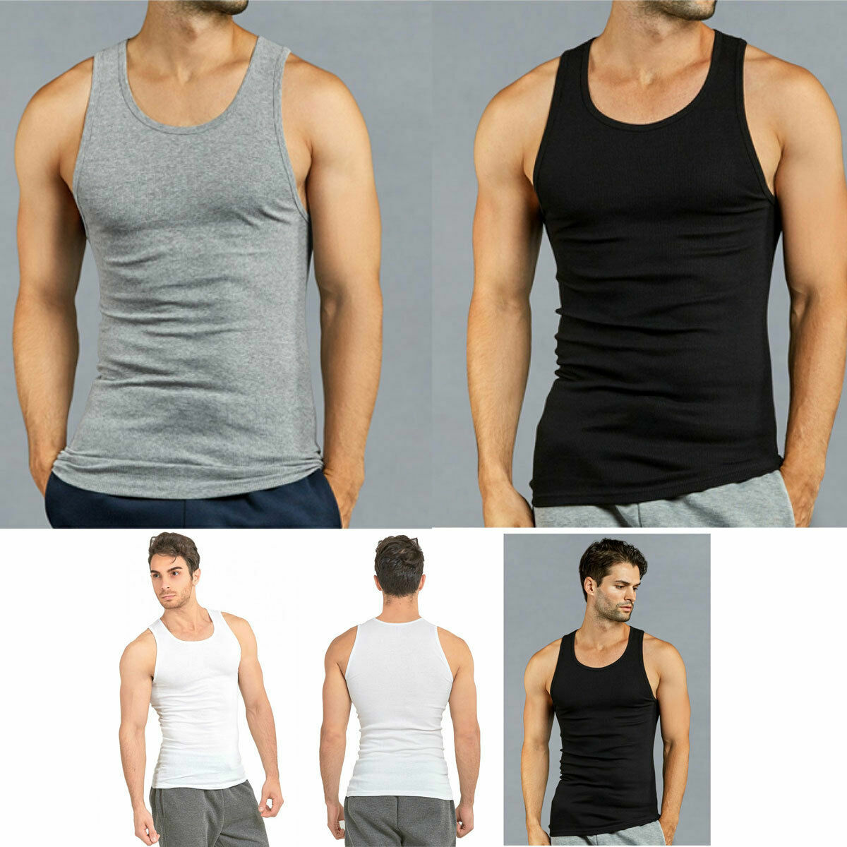 Lot of 6 Men's Tank Top Camo Sleeveless Gym A-Shirt Workout Fitness Army Muscle gallery