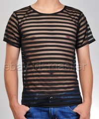 Sexless Neutral Translucent Sheer Short-sleeve T-Shirt Striped Organza Tank Top
