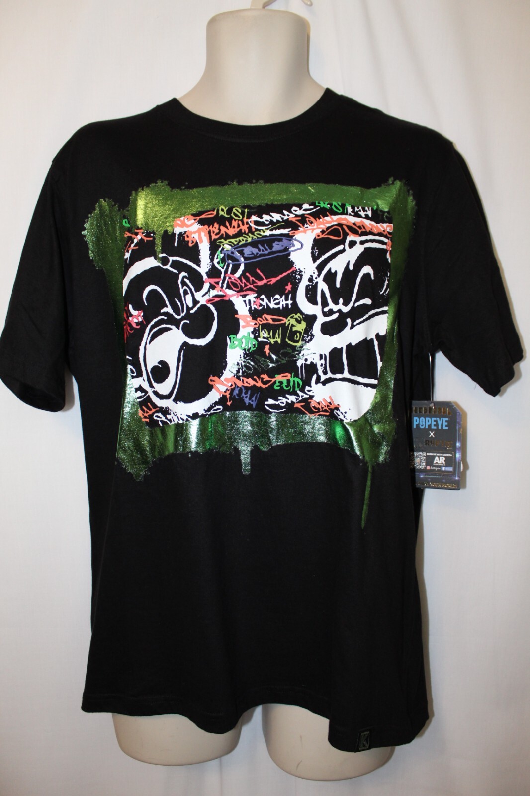 mens de kryptic popeye t shirt L nwt spray painted popeye v bluto black