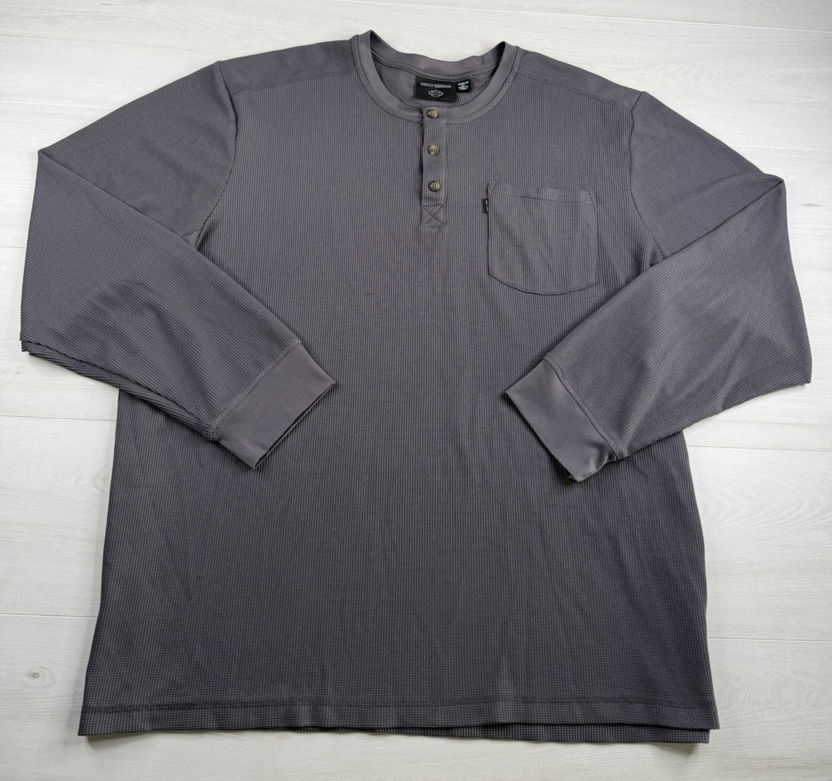 Harley Davidson Thermal Henley Shirt Gray Long Sleeve Embroidered Mens 3XL EUC gallery