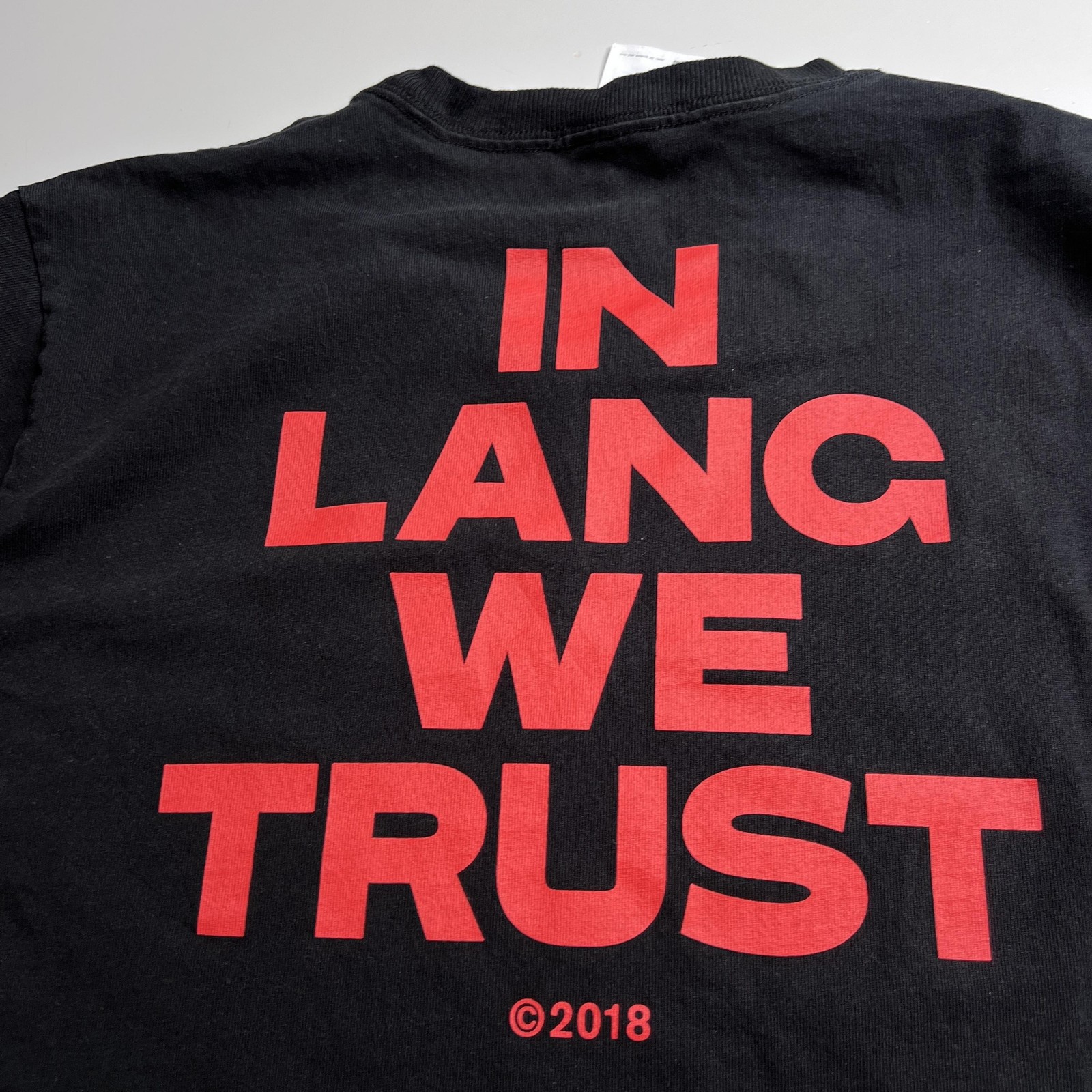 Helmut Lang Shirt Mens XL Black In Lang We Trust Graphic Slogan Tee 2018 gallery