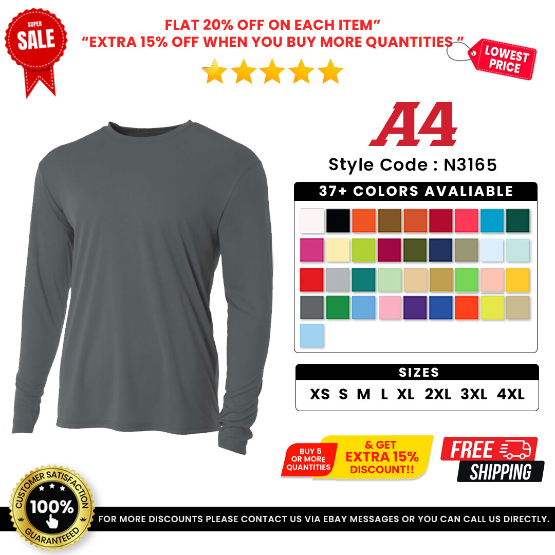 A4 N3165 Mens Polyester Cooling Performance Long Sleeve T Shirt Dri-Fit T-Shirt gallery