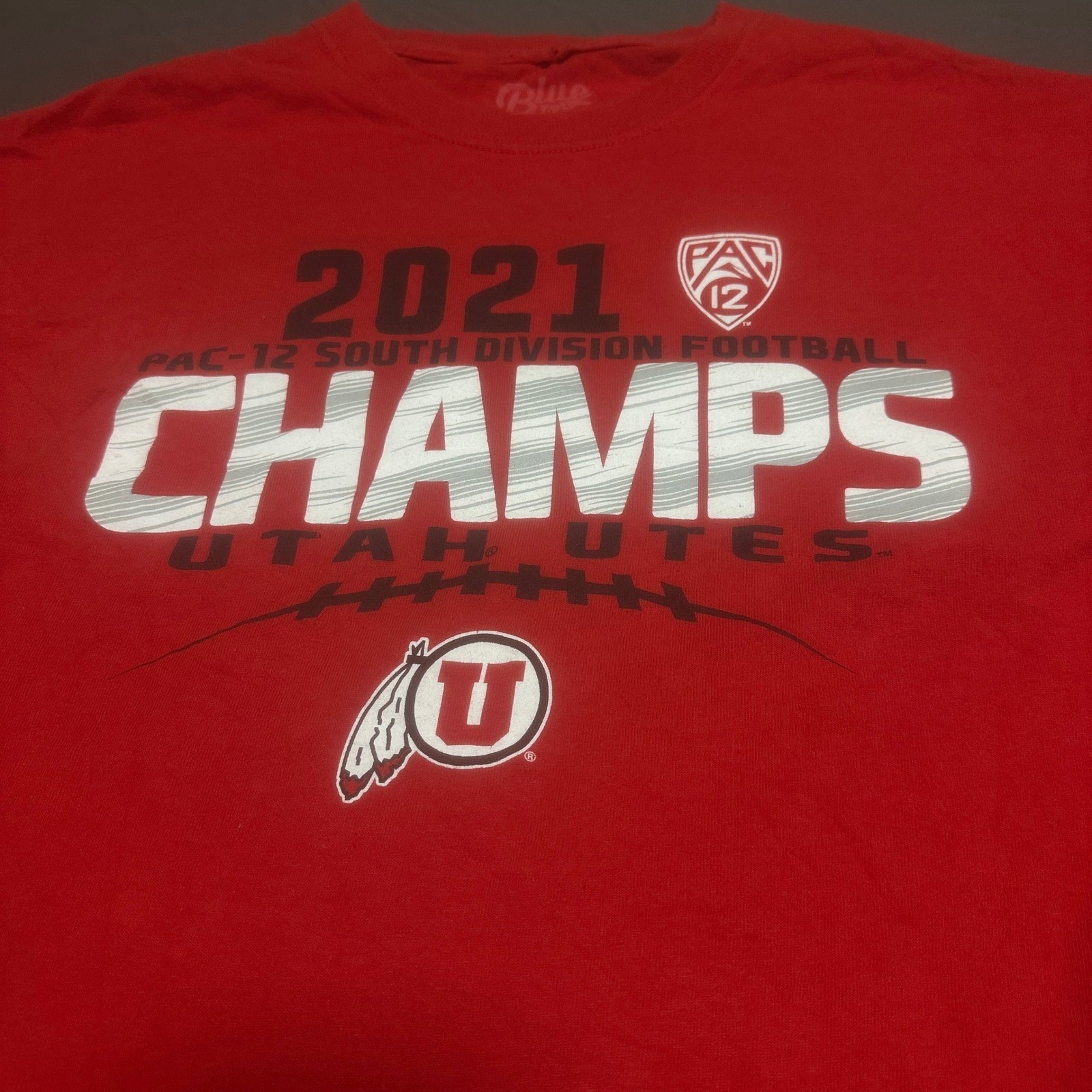 Blue 84 Mens Utah Utes 2021 Pac-12 South Champs T-Shirt M Red Football Tee gallery