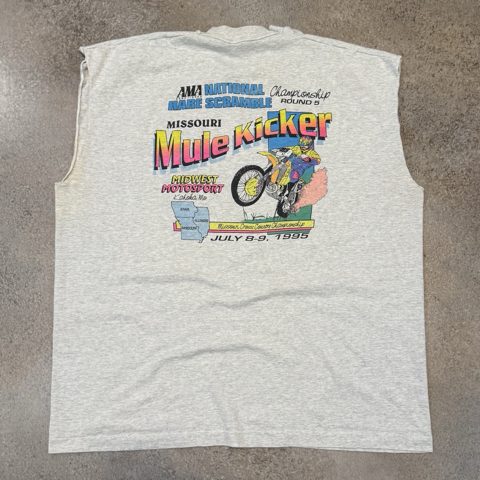 Vintage 90s AMA Missour Mule Kicker Cut Off Tee Shirt 2XL Hare Scramble 1995 gallery