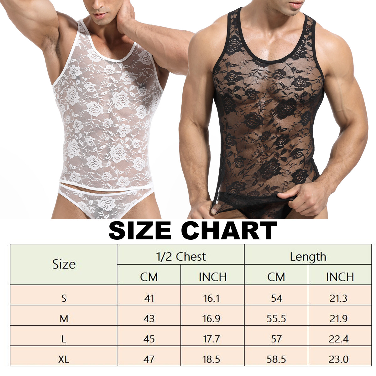 Lace Men Tank Tops Gym Muscle T-Shirt Top See Through Gay Vest Floral Undershirt gallery