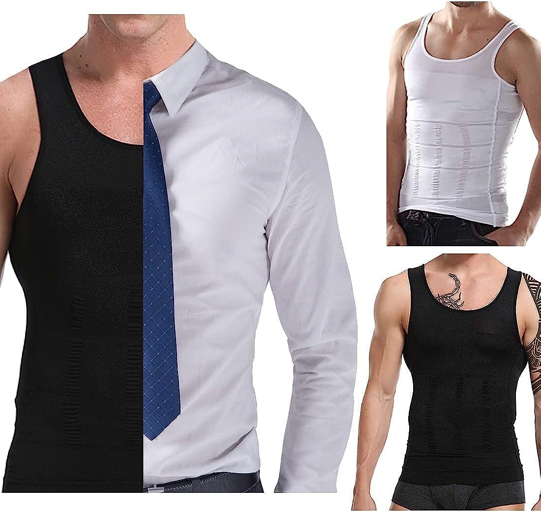 Men's Compression Shirt Slimming Body Shaper Vest Tummy Control Shapewear Top US gallery