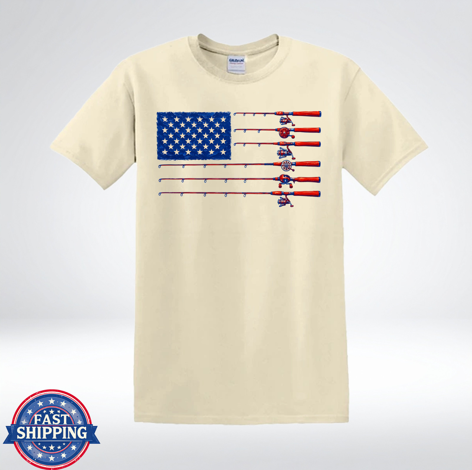 American Flag Fishing Rod Patriotic Fisherman USA Pride T-Shirt