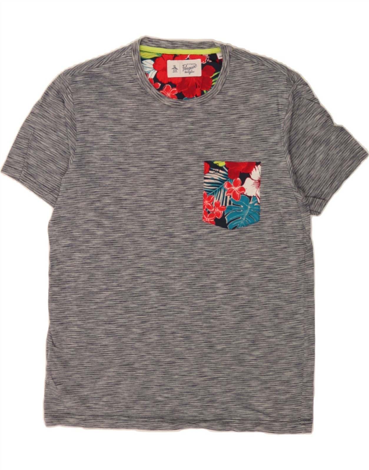 PENGUIN Mens T-Shirt Top Medium Navy Blue Floral Cotton AM01