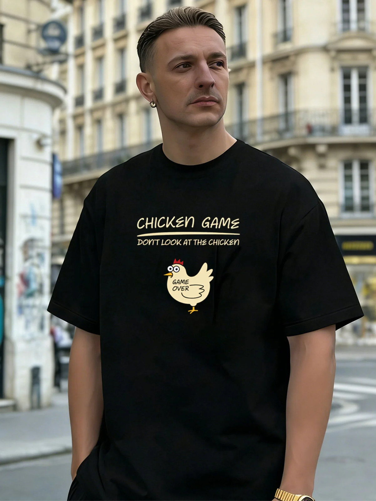 Chicken Game Graphic 100% Cotton Men's T-Shirt Suitable for Daily Streetwear gallery