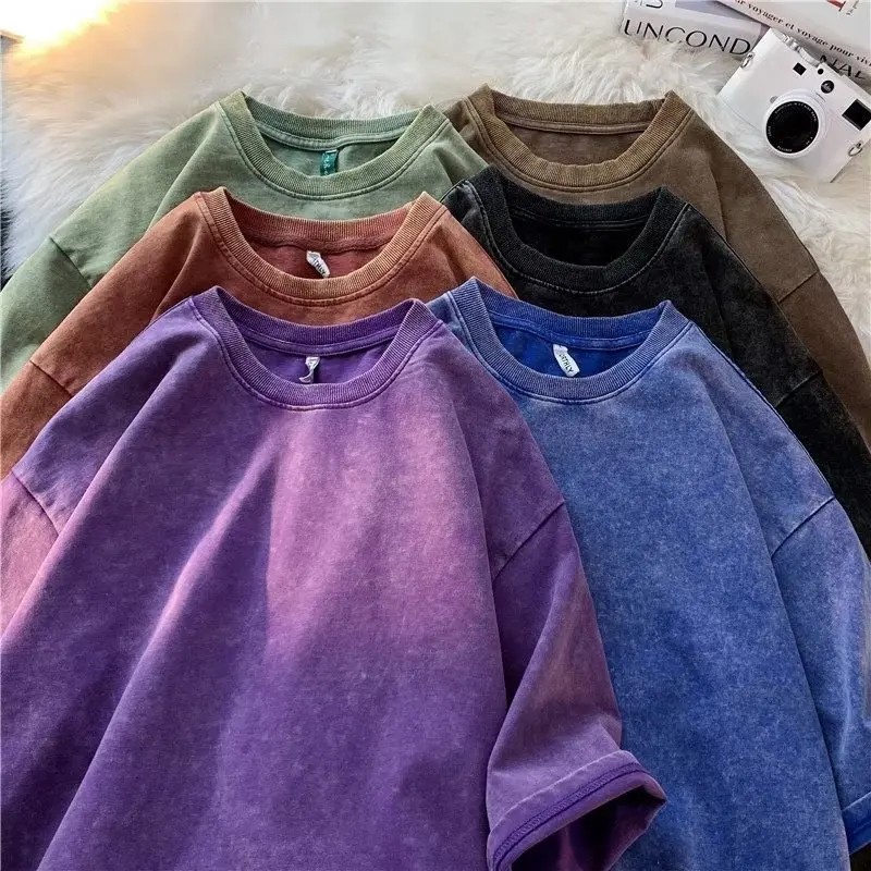 Men's Oversized Vintage Washed T-Shirt Heavyweight Cotton Loose Streetwear Tee gallery