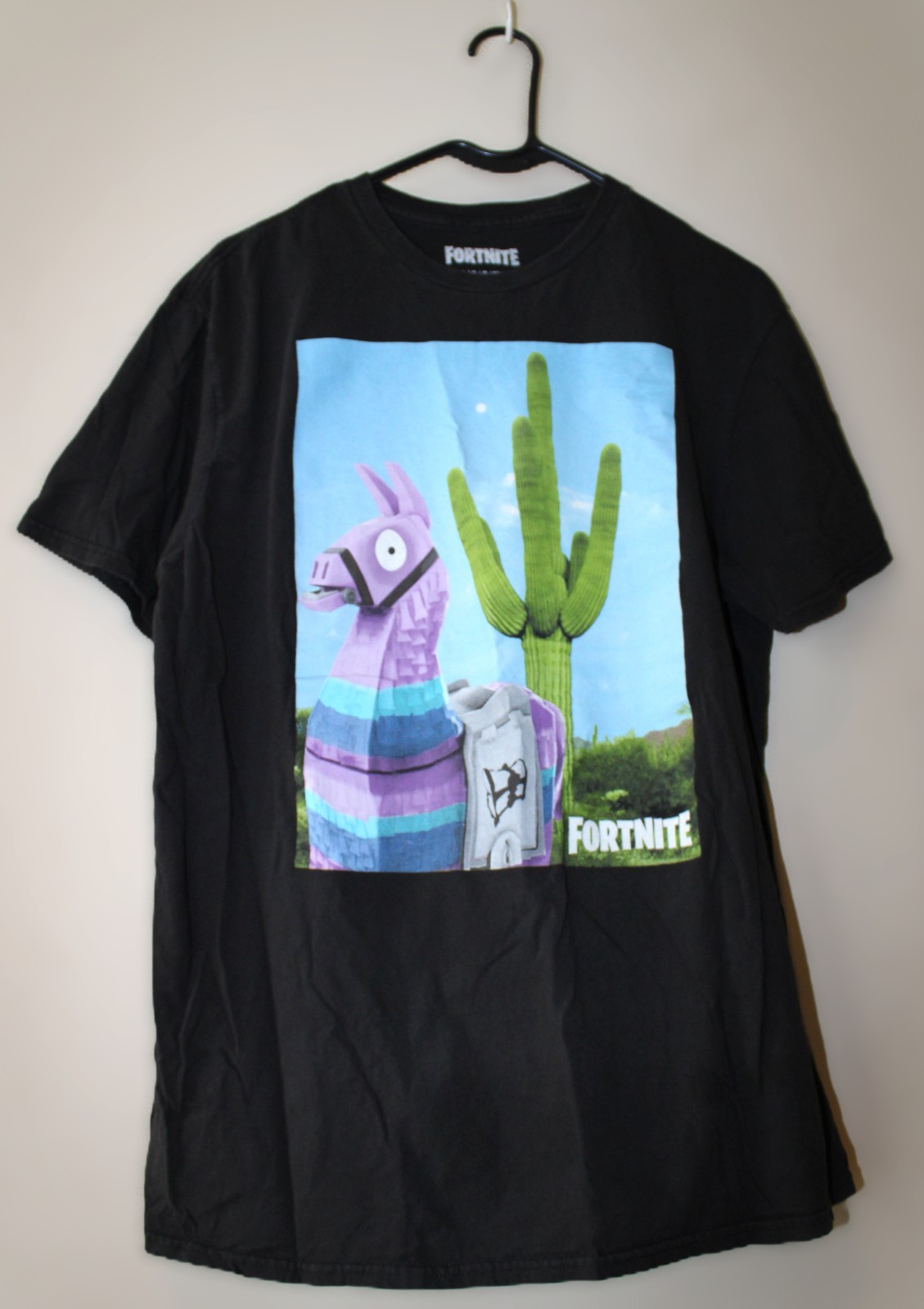Mad Engine Fortnite Black T-Shirt Llama Cactus Graphic Men Large Gamer Tee 2018