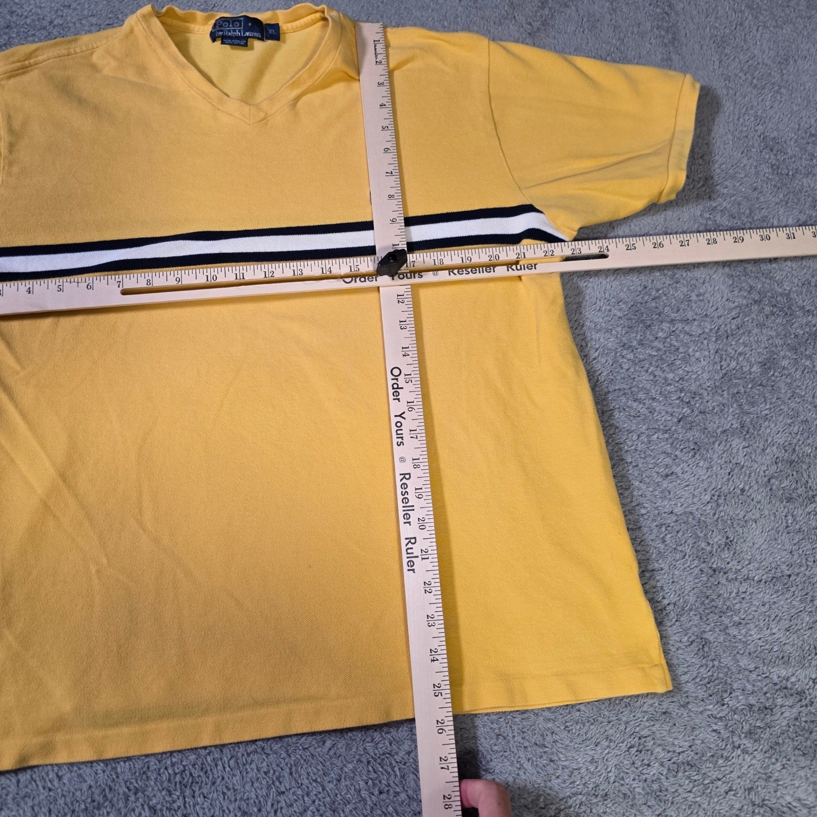 Polo Ralph Lauren Mens XL T-Shirt Yellow V-Neck Striped Pique Pony Logo 2868 gallery