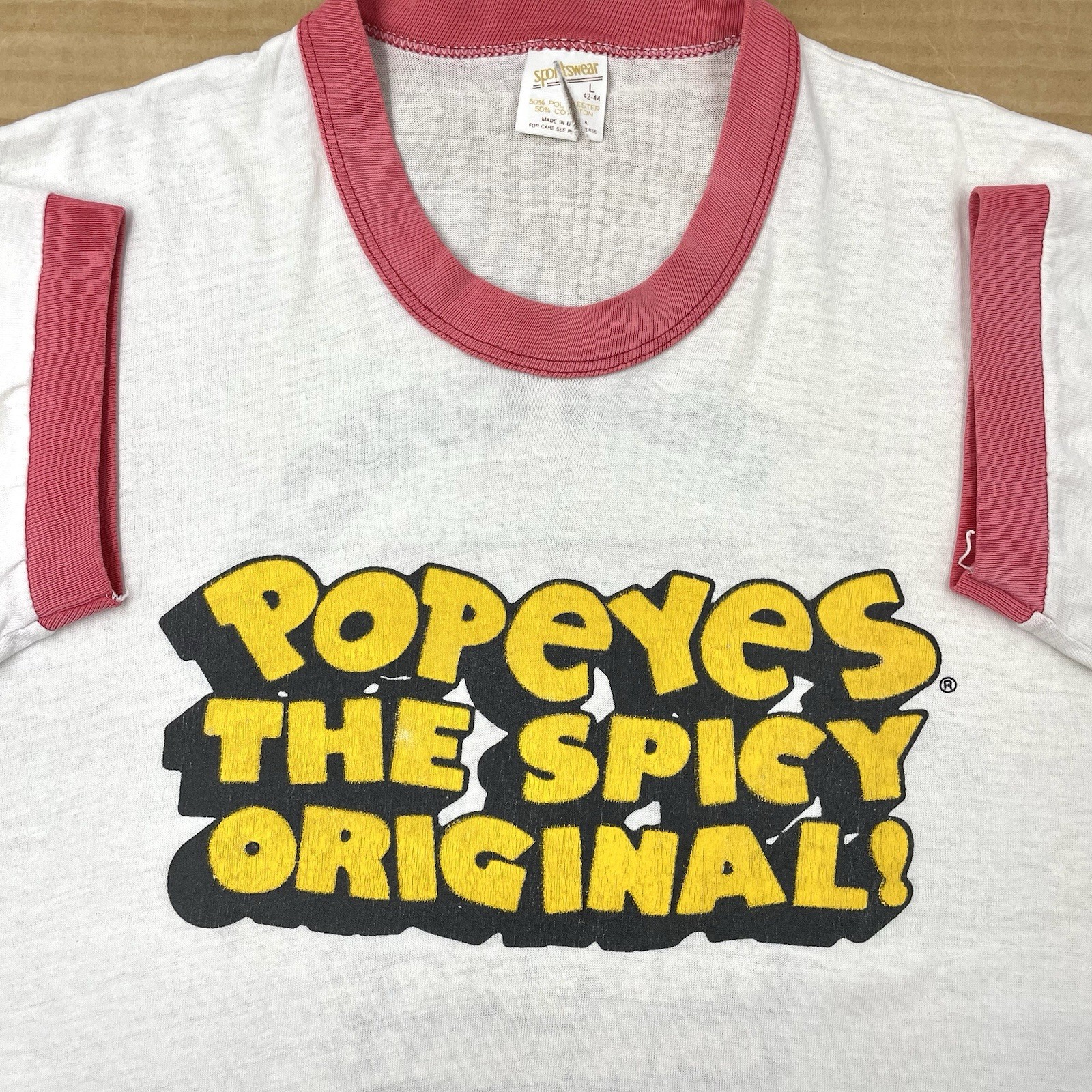 VTG 80s Popeye’s Chicken 19.75” x 27” Fast Food Promo T Shirt
