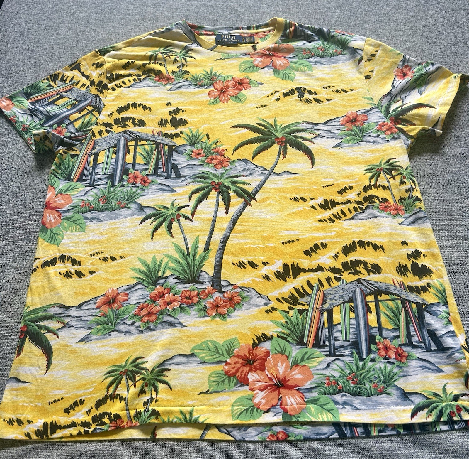 Polo Ralph Lauren T-Shirt Floral Full Print Yellow Crewneck Classic Fit Men's XL gallery