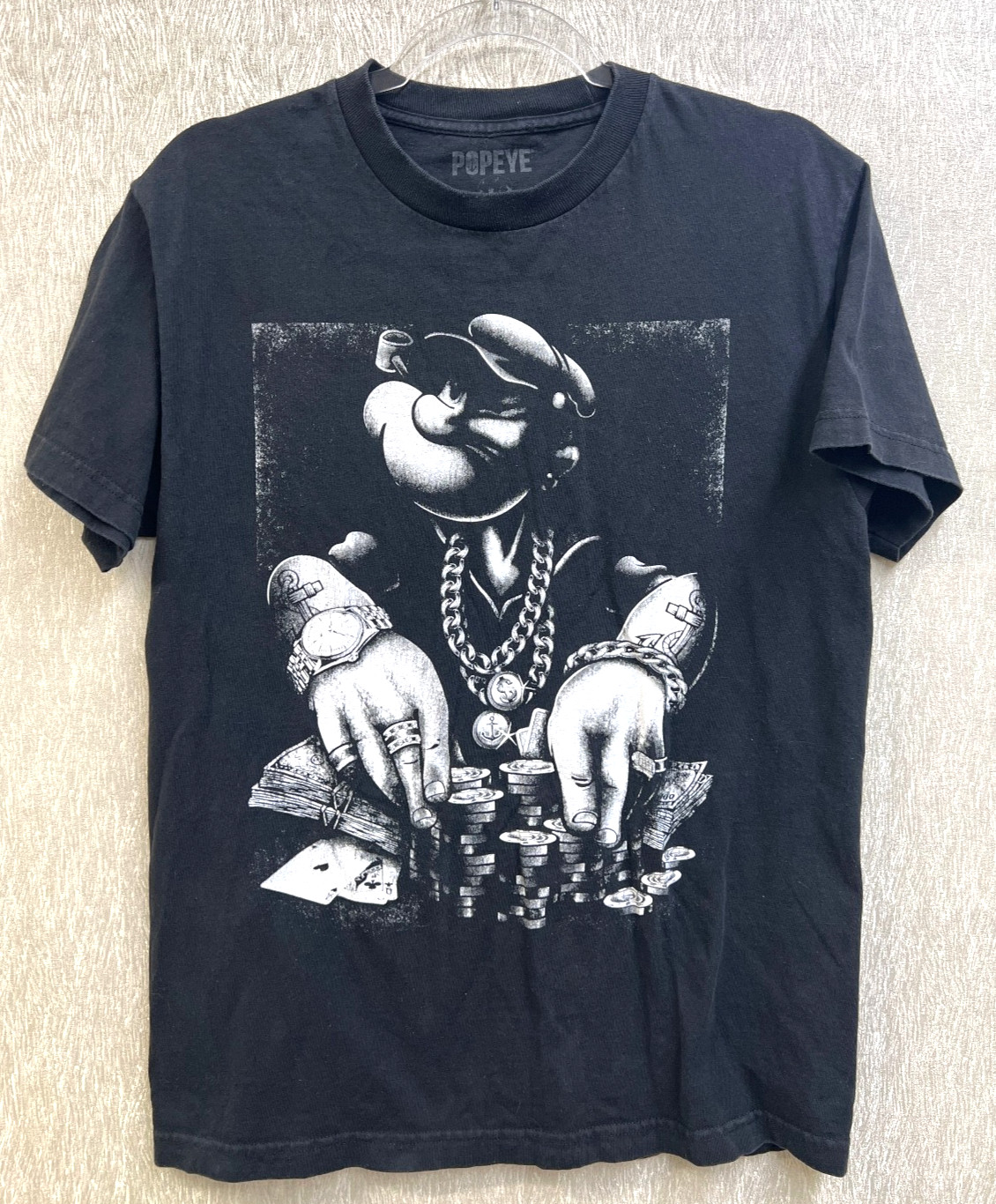 Popeye The Sailor Man Short Sleeeve Black Graphic Print Tshirt Size Medium