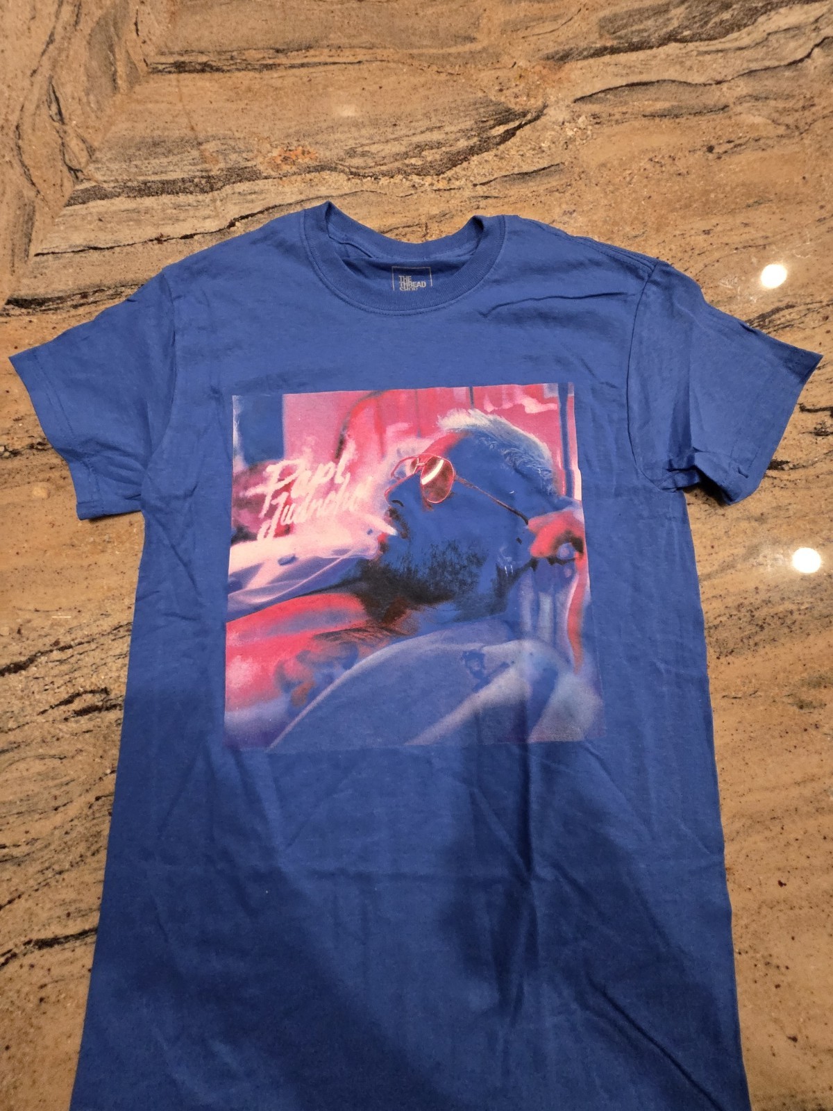 The Thread Shop Blue Cotton Graphic Print Men’s Crew Neck T-Shirt Size S