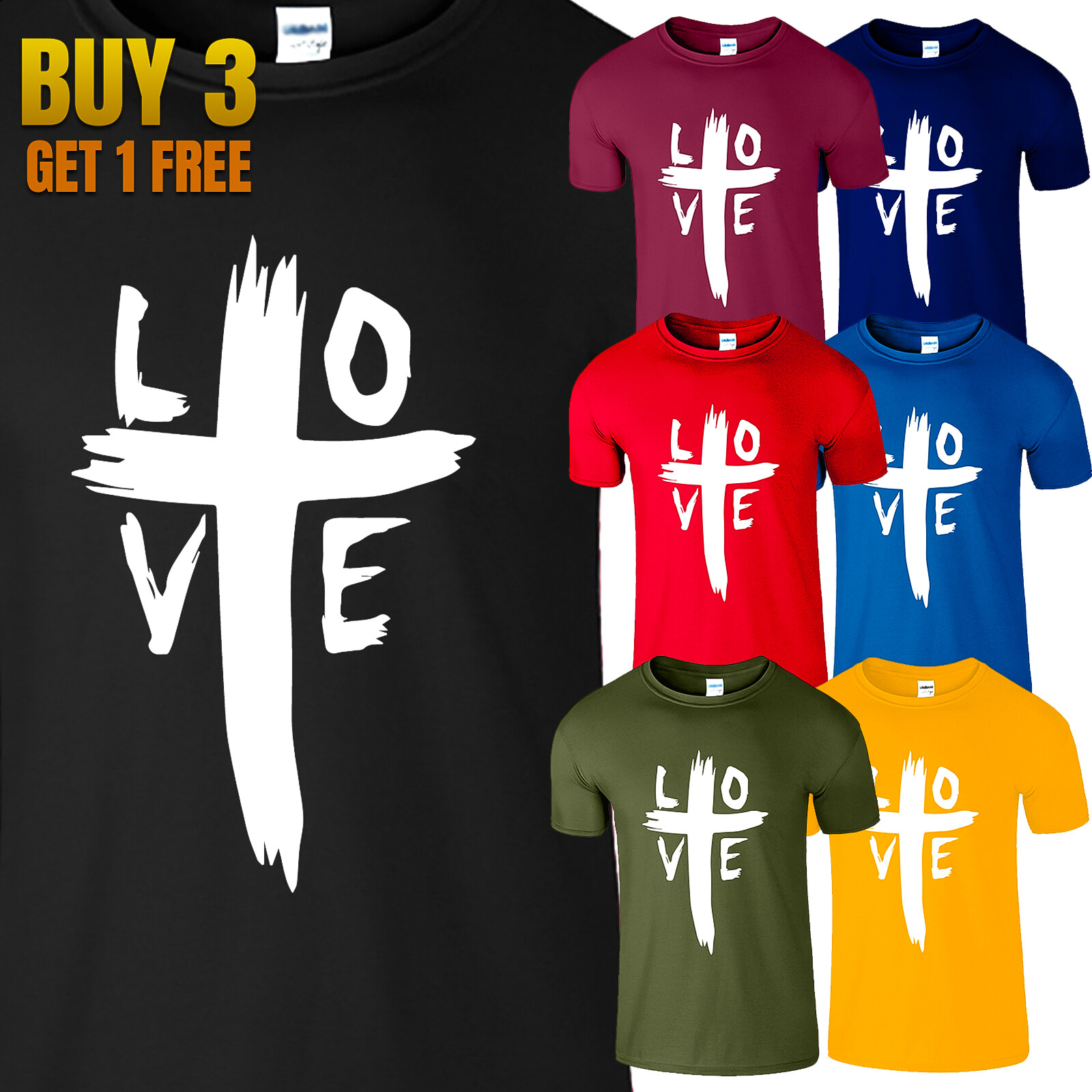 Jesus Cross Love Religious Men’s T Shirt Christian Faith New USA Gift Tee S-3XL