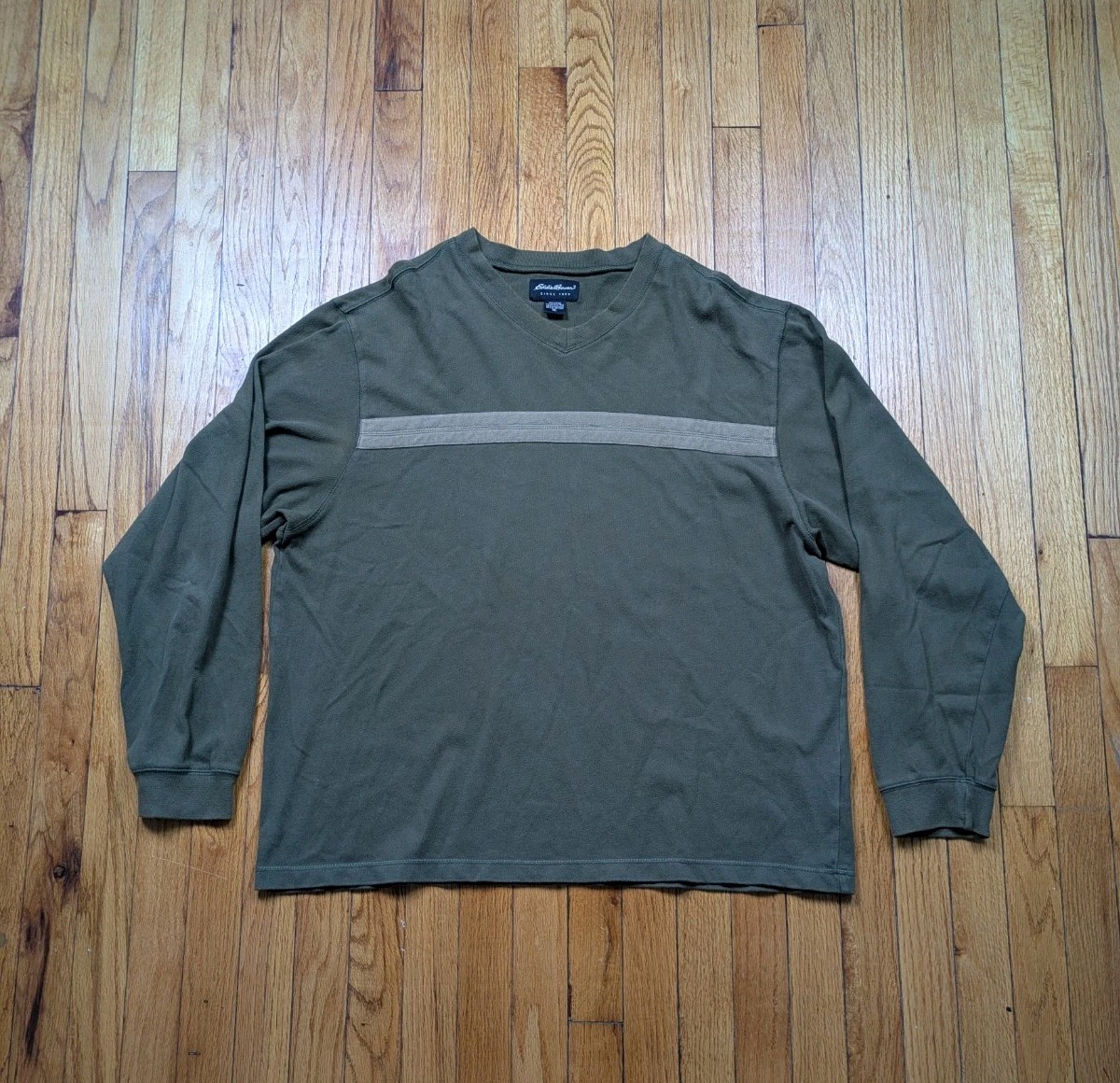 Vintage Eddie Bauer Shirt Mens XL Green Striped Long Sleeve Crew Neck gallery