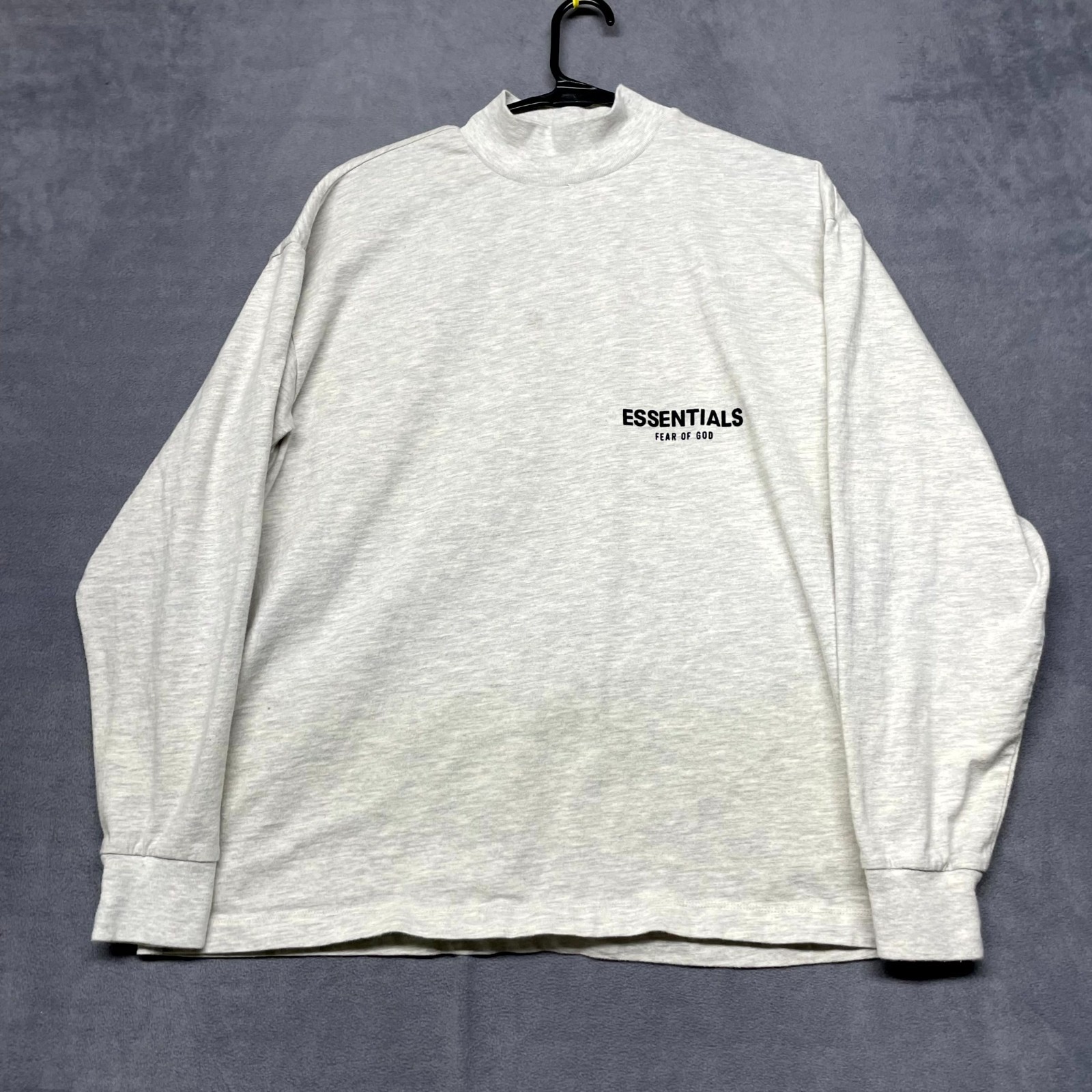 Fear of God Essentials Shirt Men 2XS Heather Gray Spellout Logo Cotton Mock Neck gallery