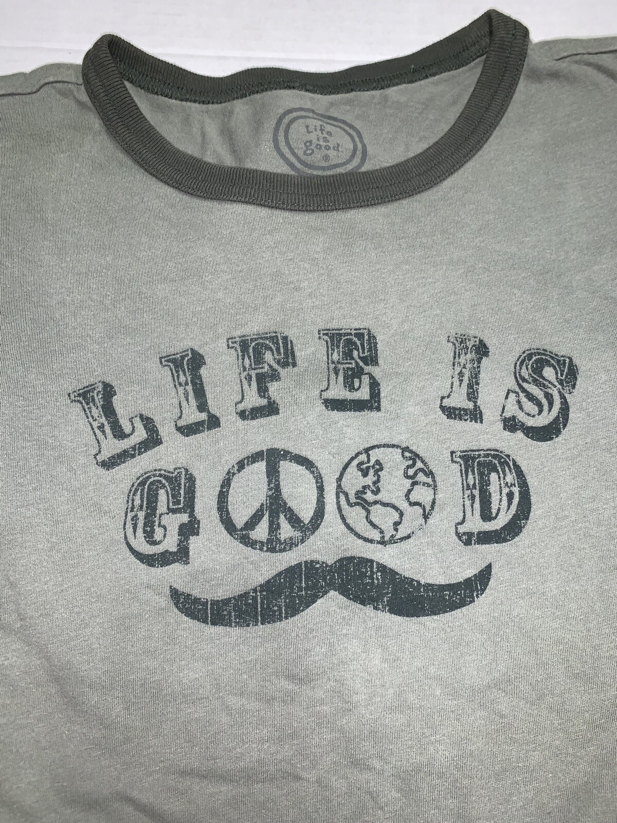 Life Is Good MENS LARGE TSHIRT Mustache Football Semi-fitted SS Ringer New gallery