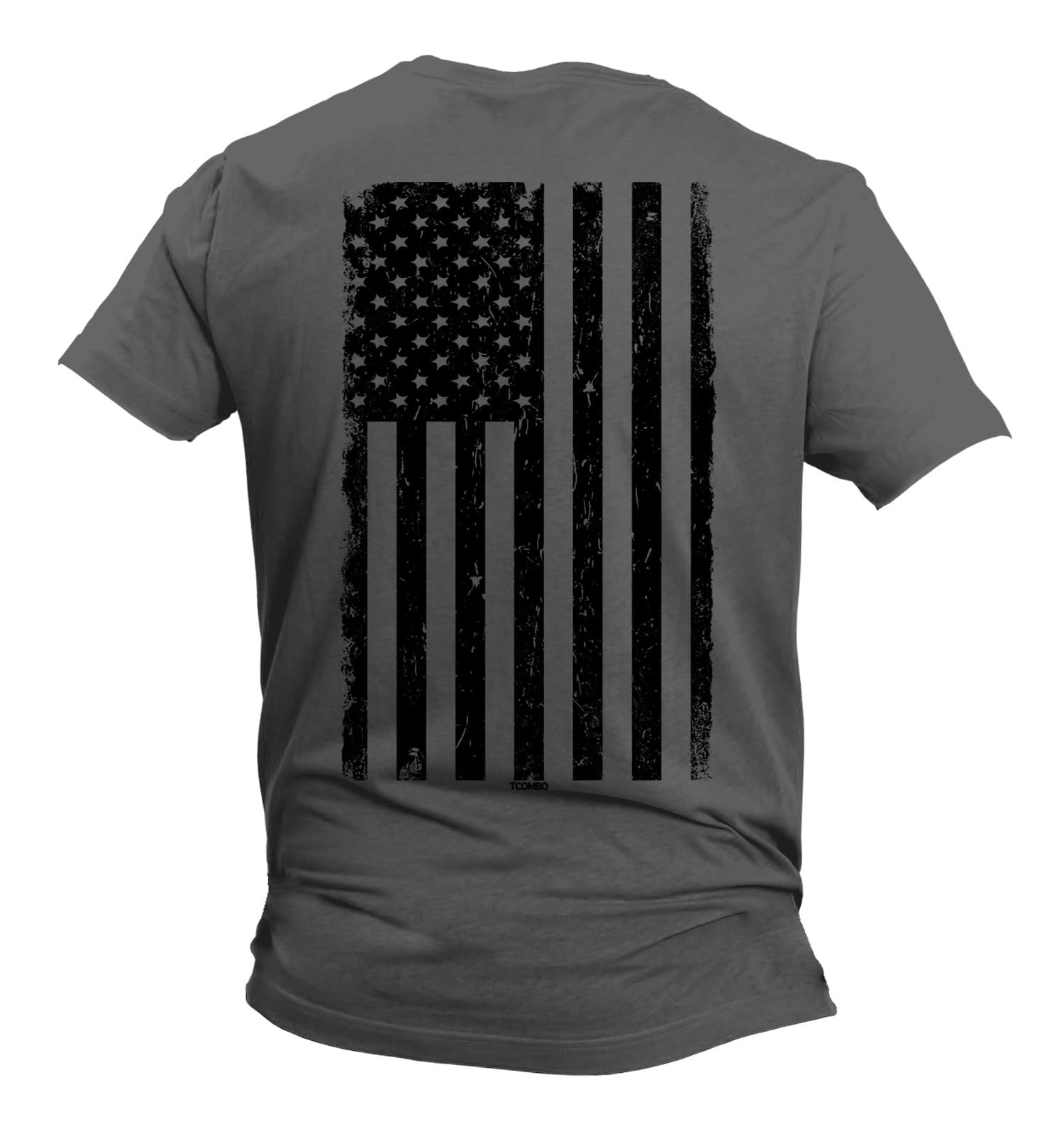 Distressed Black USA Flag - United States Men's T-Shirt (Charcoal - Back Print, gallery