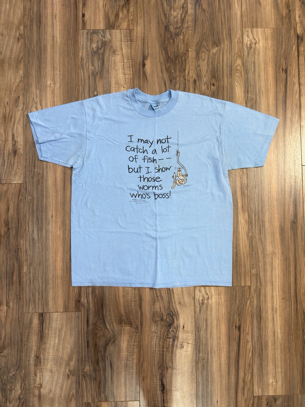 Vintage Single Stitch Blue XL Shirt May Not Catch A lot Of Fish Show Worms Boss gallery