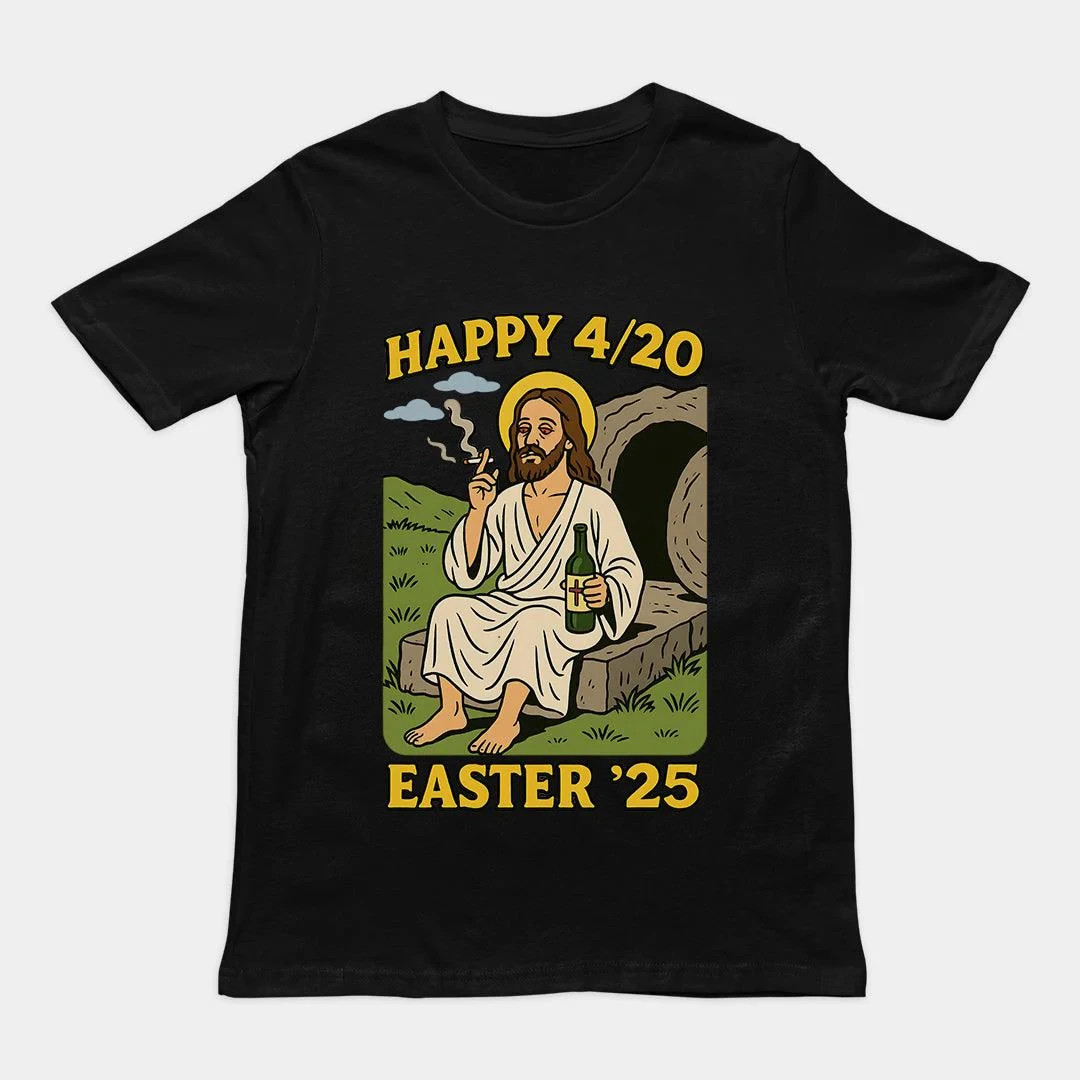 Happy 4/20 Easter ’25 – Funny Jesus Weed Orbital Clothing Black T Shirt Size XL