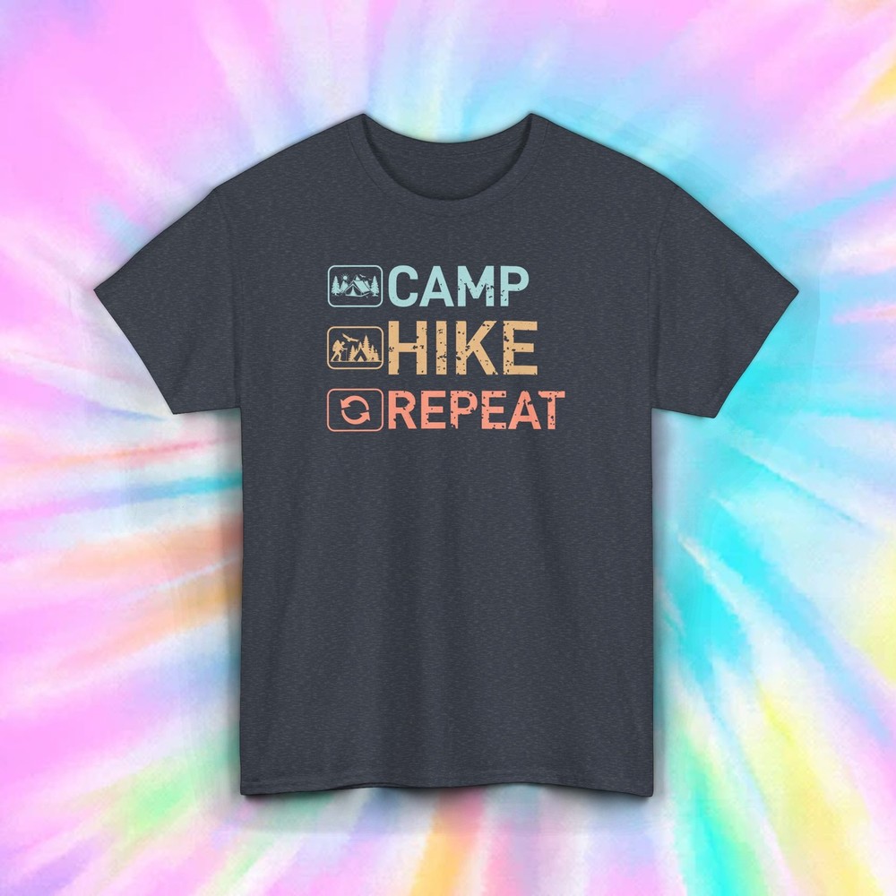 Camping Hiking T-Shirt Camp Hike Repeat Outdoor Adventure Gift Tee S-5XL