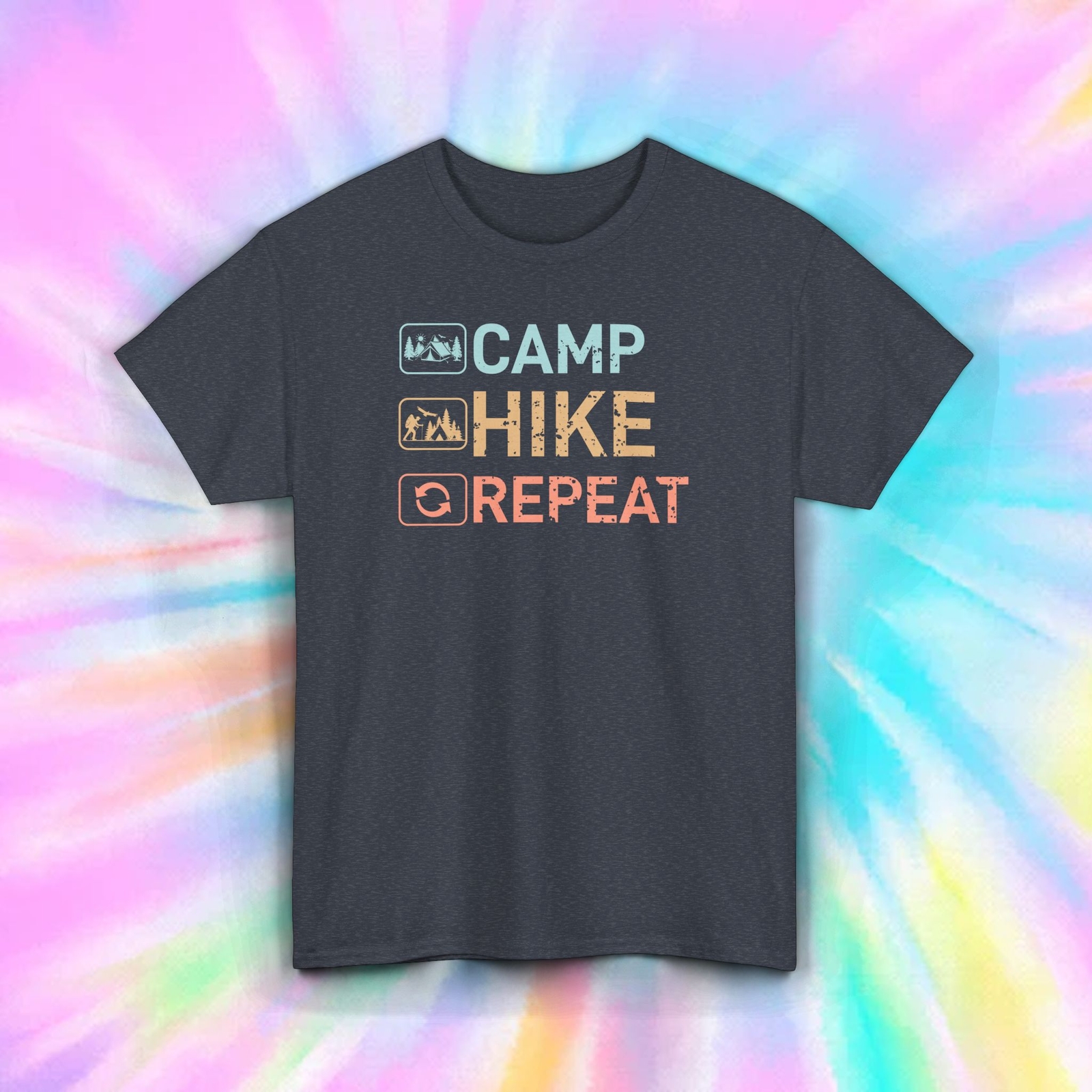 Camping Hiking T-Shirt Camp Hike Repeat Outdoor Adventure Gift Tee S-5XL