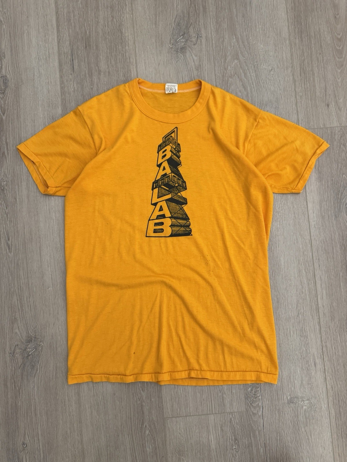 vintage 70s BALAB Russell Athletic Tee L USA Single Stitch Text Tower Shirt True gallery
