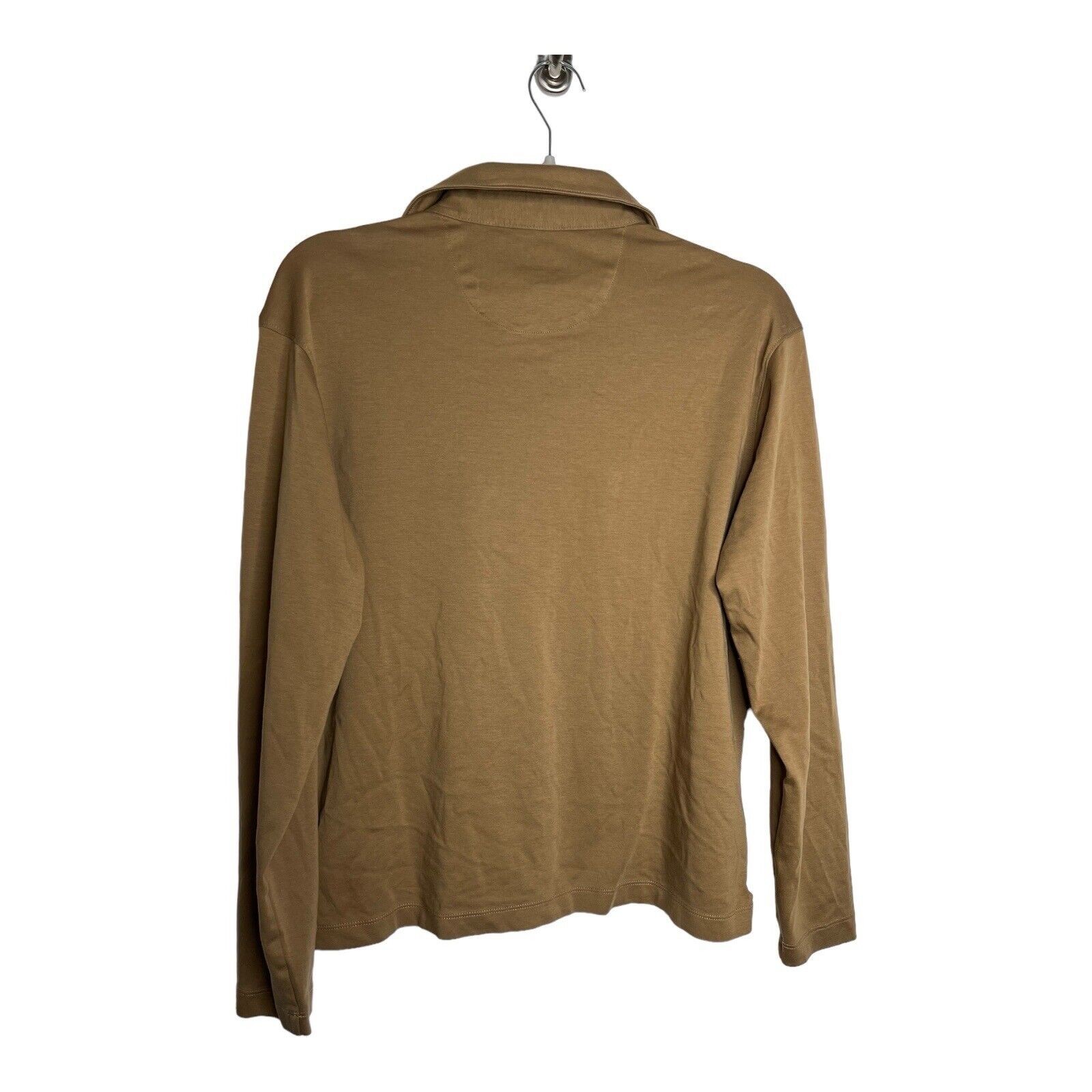 UNTUCKit Shirt Mens Medium Tan Stretch 1/4 Button Casual Top Long Sleeve Collar gallery