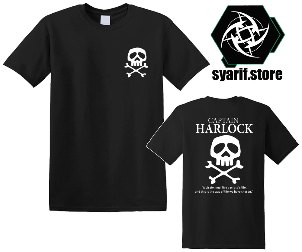 Space Pirate Captain Harlock Men’s Black Grey T-Shirt Size S-5XL