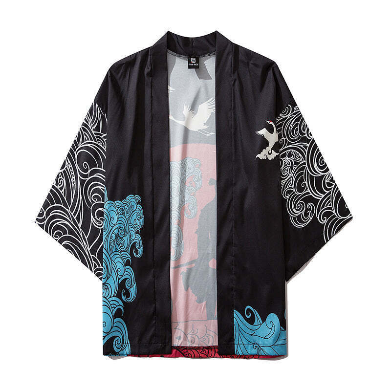 Niepce Streetwear Japanese Black Kimono Graphic Tee Samurai Short Sleeves Shirt gallery