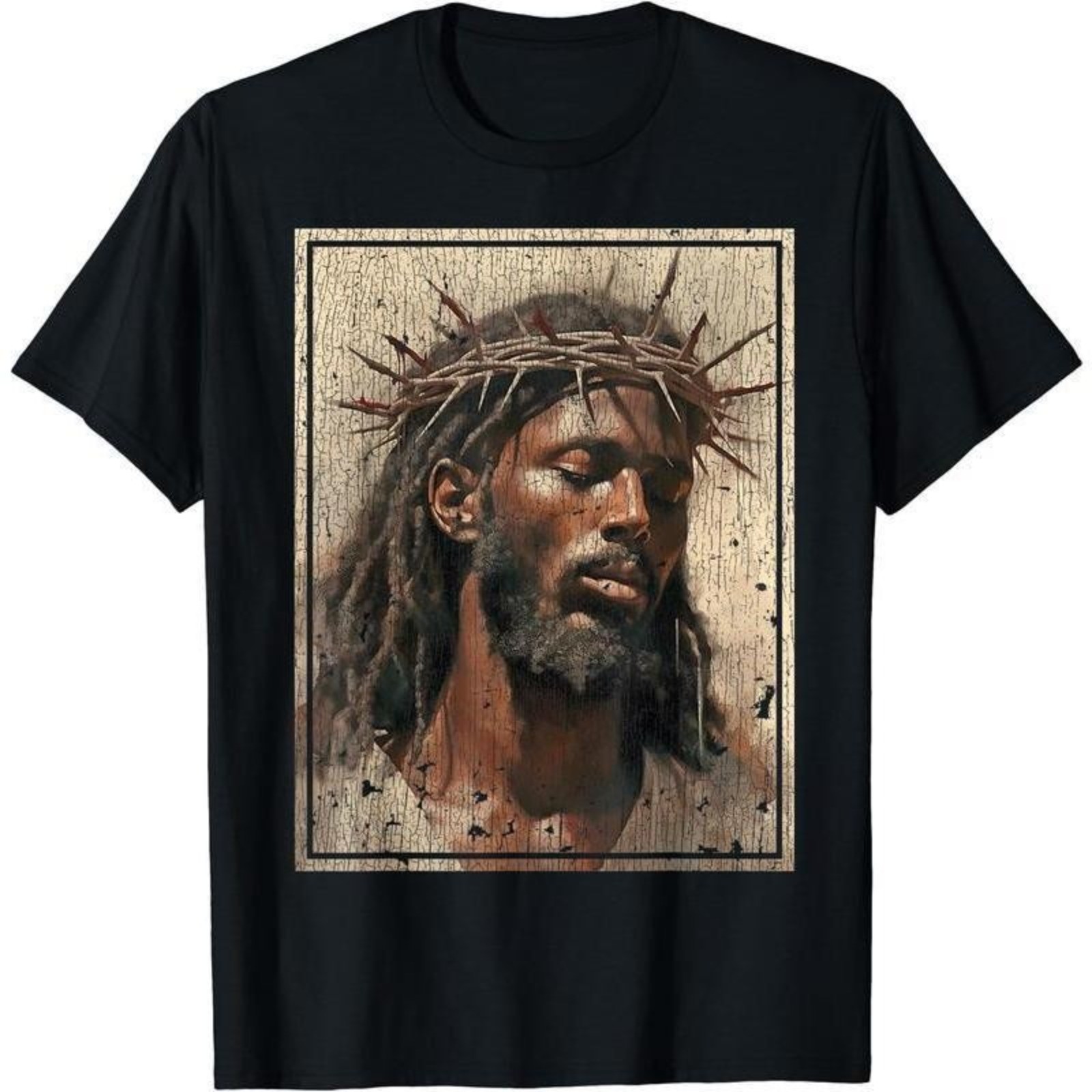 100%Cotton Black Jesus Shirt Face Of Jesus Cross With Crown Of Thorns TShirt Tee gallery